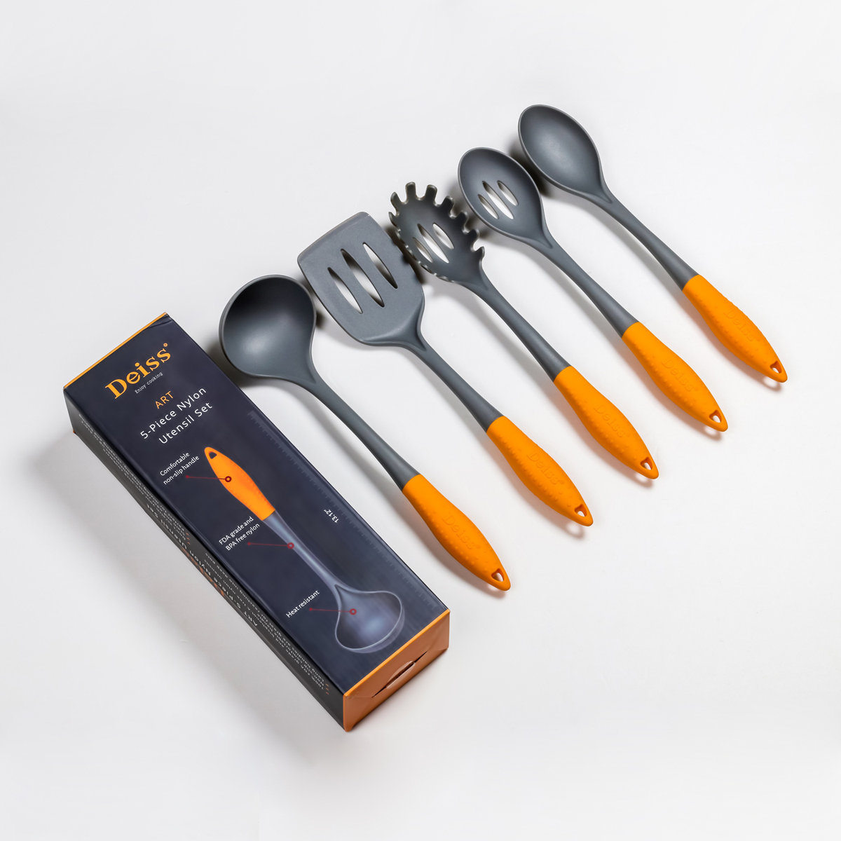 Deiss Pro 5-piece Nylon Kitchen Utensil Set - Safe for Non-stick Cookware